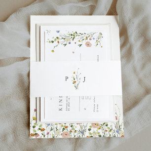 Spring Wildflower Garden Floral Minimalist Wedding Invitation Belly Band