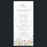 Spring Wildflower Garden Floral Minimalist Wedding Menu<br><div class="desc">Celebrate your special day with this elegant wildflower wedding menu, featuring delicate watercolor florals and modern script typography. The soft floral border, minimalist layout, and pastel colour palette make it perfect for garden weddings, outdoor ceremonies, spring or summer celebrations, and boho or rustic themes. Fully customisable with your personal details....</div>