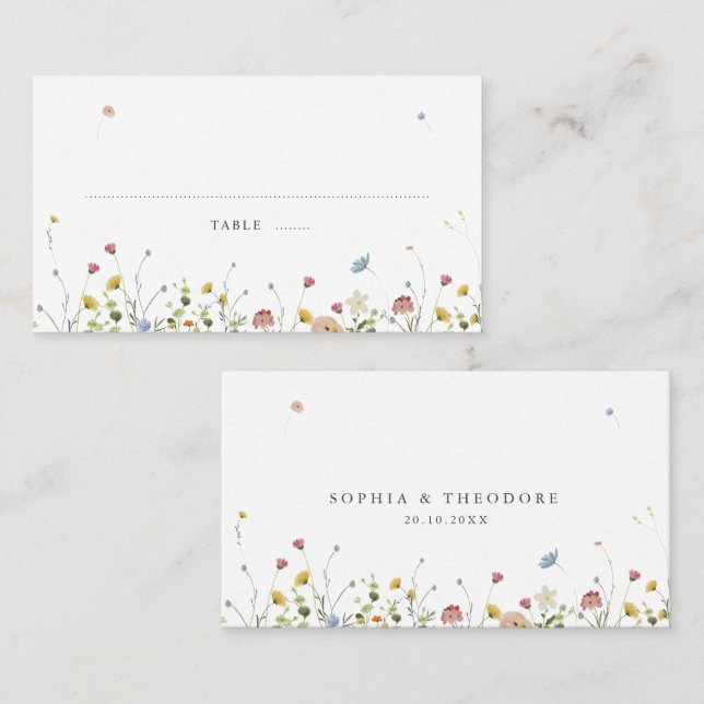 Spring Wildflower Garden Floral Minimalist Wedding Place Card (Front/Back)