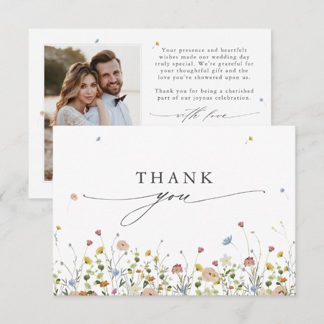 Spring Wildflower Garden Floral Minimalist Wedding Thank You Card (Front/Back)