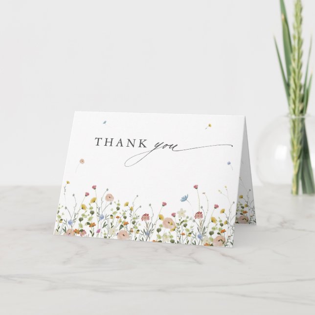 Spring Wildflower Garden Floral Minimalist Wedding Thank You Card (Front)