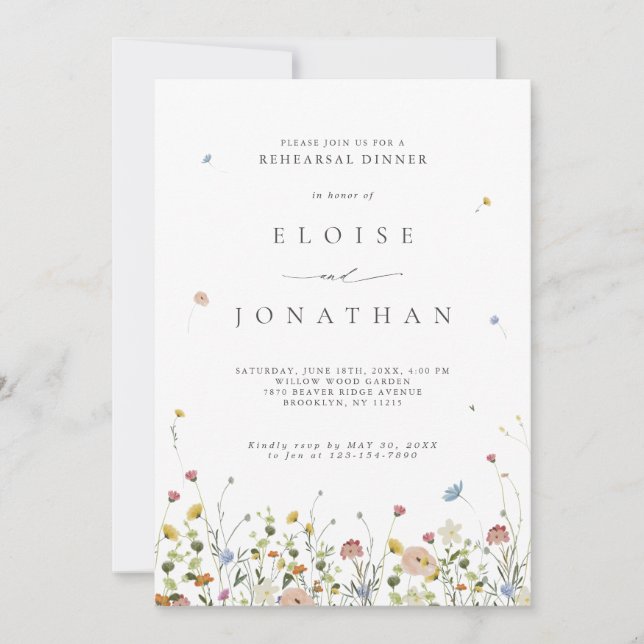 Spring Wildflower Garden Floral Rehearsal Dinner Invitation (Front)