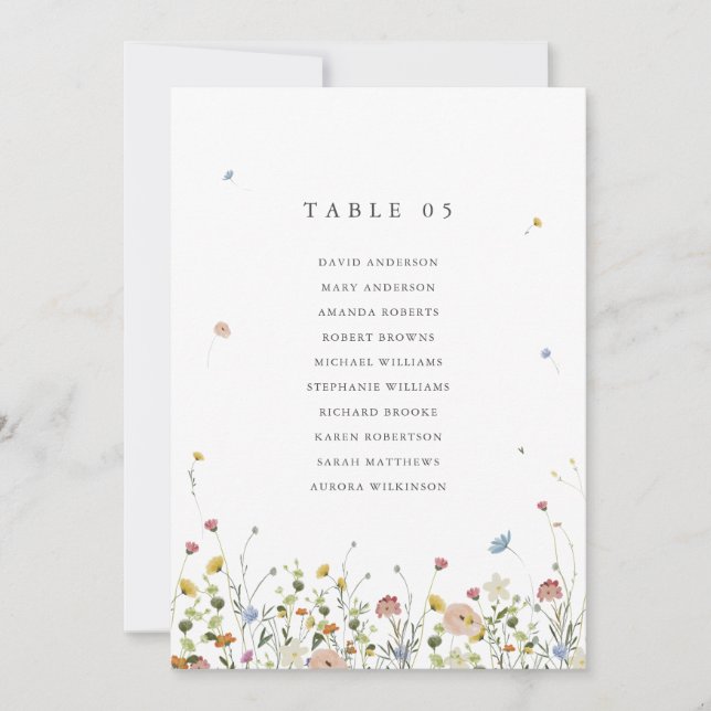 Spring Wildflower Garden Floral Seating Chart card (Front)
