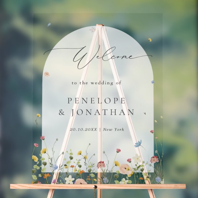 Spring Wildflower Garden Floral  Wedding Welcome Acrylic Sign (Neutral)