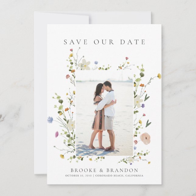 Spring Wildflower Garden Minimalist Floral Photo Save The Date (Front)