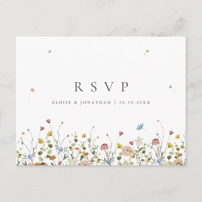 Spring Wildflower Garden Minimalist Wedding RSVP Postcard (Front)