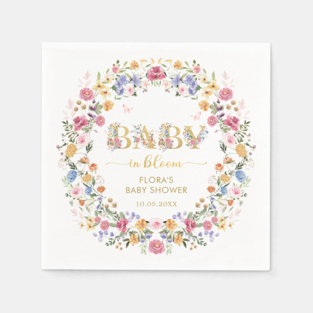 Spring Wildflower Garden Wreath Girl Baby in Bloom Napkin (Front)
