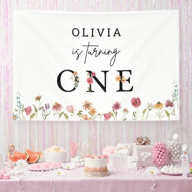 Spring Wildflower Girl 1st Birthday Party Banner (Party)