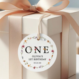 Spring Wildflower Girl 1st Birthday Party Favour Tags