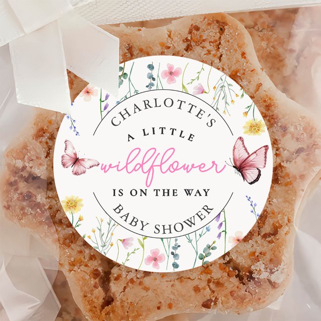Spring Wildflower Girl Baby Shower Classic Round Sticker (Creator Uploaded)