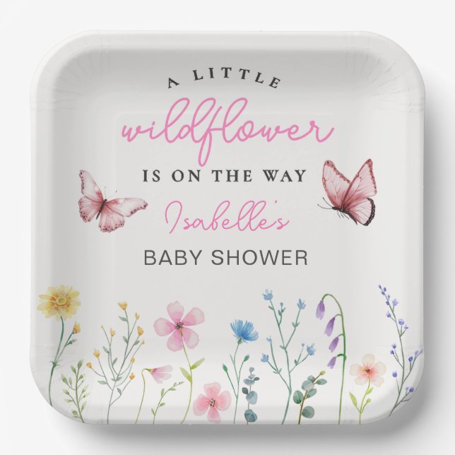 Spring Wildflower Girl Baby Shower Paper Plate (Front)