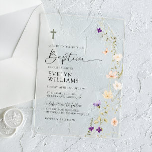 Spring Wildflower Girl Floral Baptism Acrylic Invitations