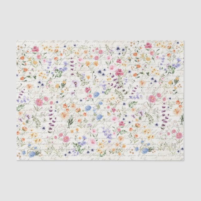 Spring Wildflower Handwriting Script Decoupage Tissue Paper (Front)