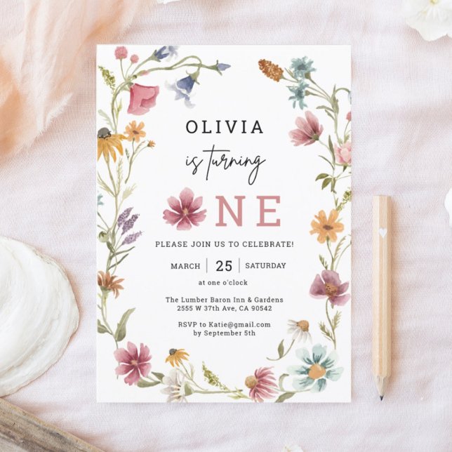 Spring Wildflower Is Turing One 1st Birthday Invitation (Creator Uploaded)