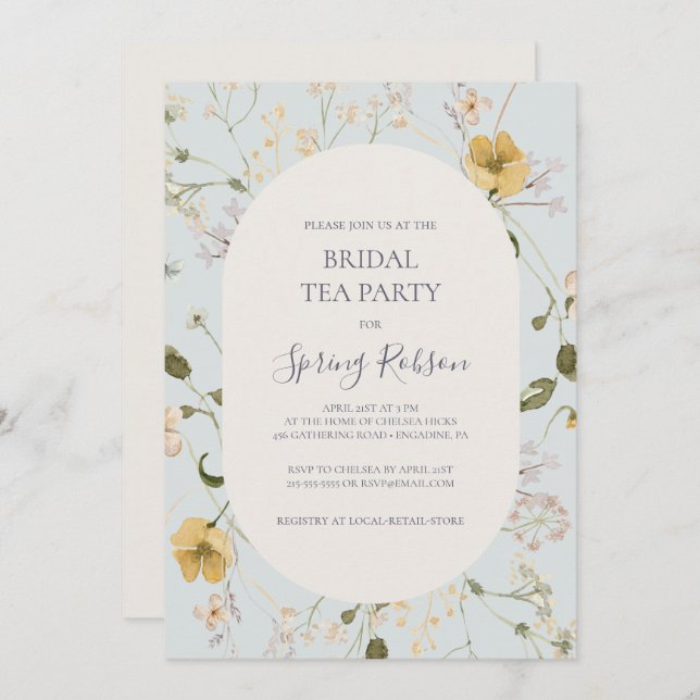 Spring Wildflower | Light Blue Bridal Tea Party Invitation (Front/Back)