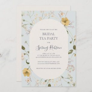 Spring Wildflower   Light Blue Bridal Tea Party Invitation