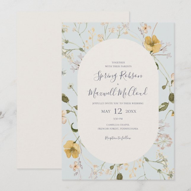 Spring Wildflower | Light Blue Casual Wedding Invitation (Front/Back)