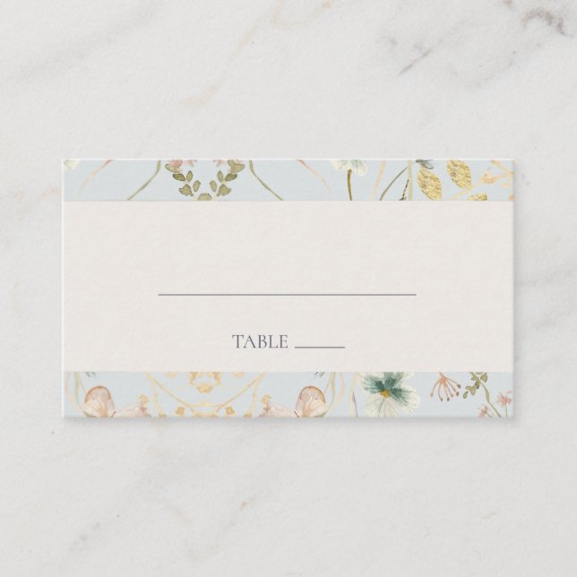 Spring Wildflower | Light Blue Flat Wedding Place Card (Front)