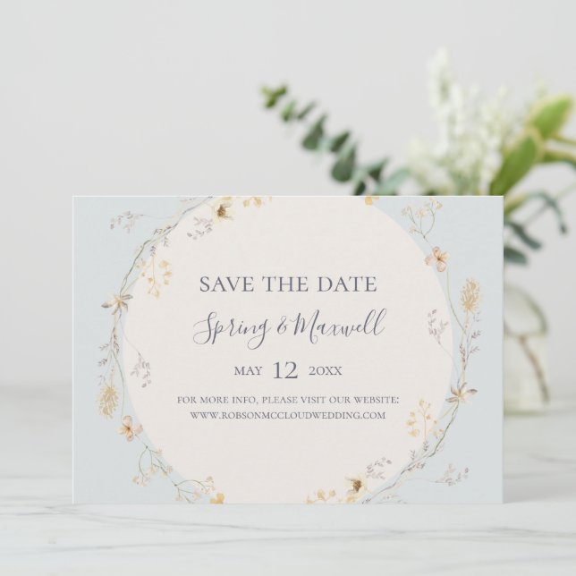 Spring Wildflower | Light Blue Horizontal Save The Date (Standing Front)