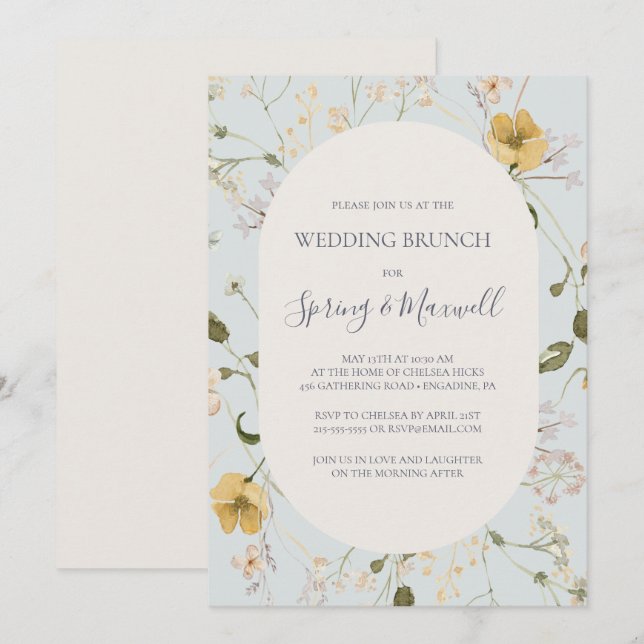 Spring Wildflower | Light Blue Wedding Brunch Invitation (Front/Back)