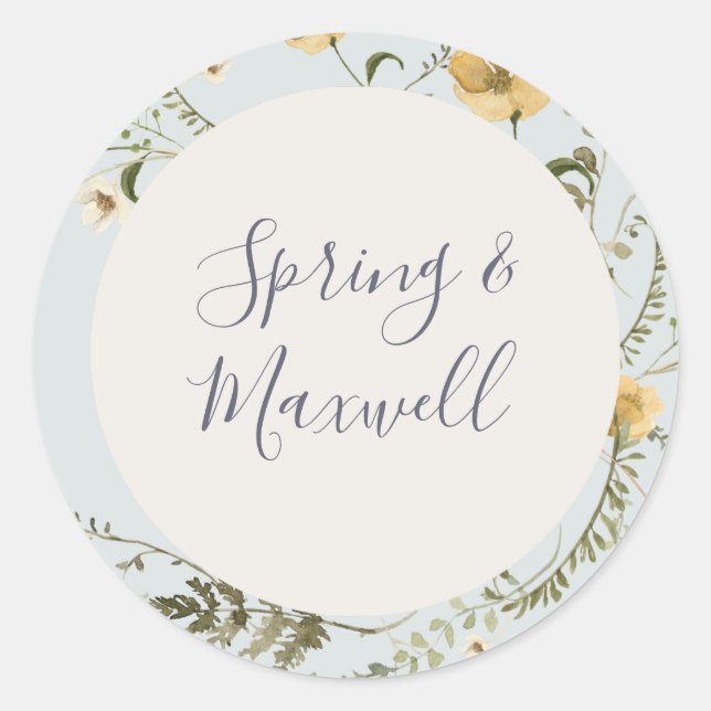 Spring Wildflower | Light Blue Wedding Classic Round Sticker (Front)