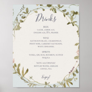 Spring Wildflower   Light Blue Wedding Drinks Menu Poster
