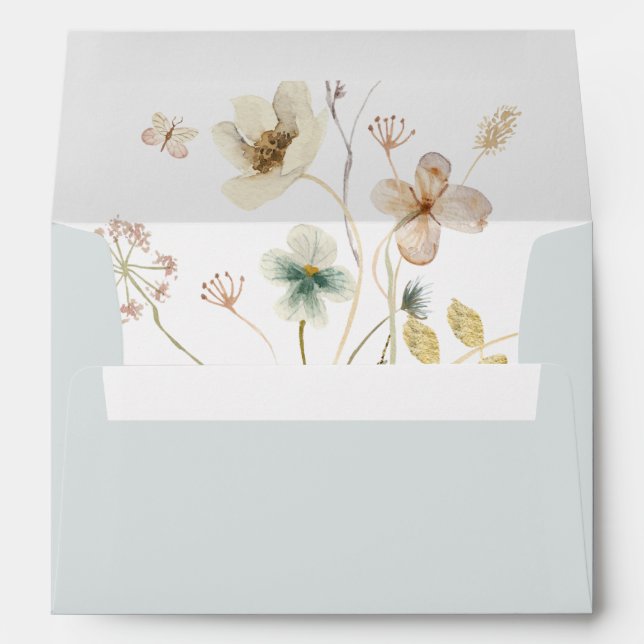Spring Wildflower | Light Blue Wedding Invitation Envelope (Back (Bottom))