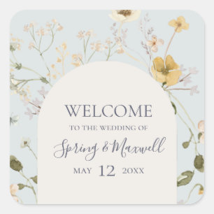 Spring Wildflower   Light Blue Wedding Welcome Square Sticker