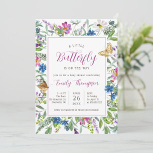 Spring Wildflower Little Butterfly Baby Shower Invitation