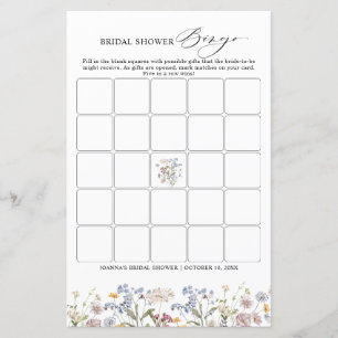 Spring Wildflower Meadow Bridal Shower Bingo