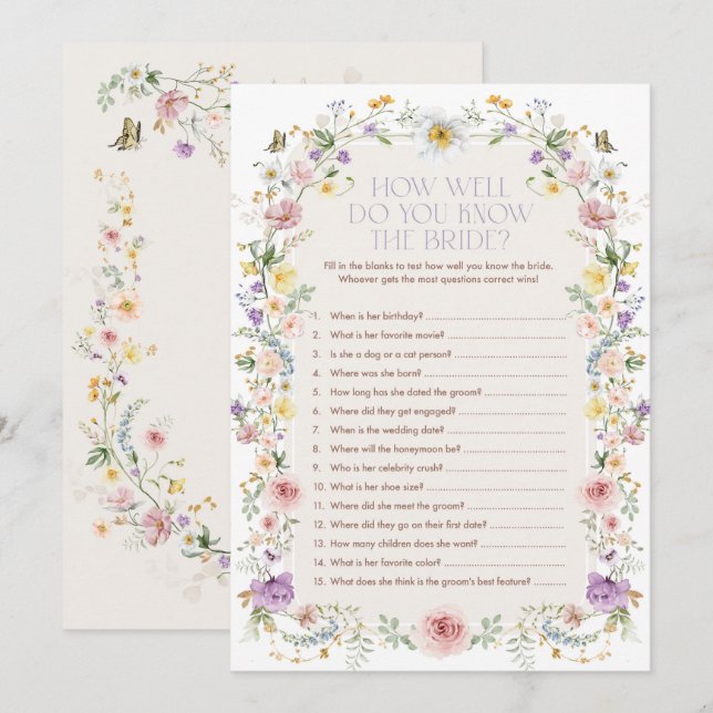 Spring Wildflower Meadow Bridal Shower Game Card (Front/Back)