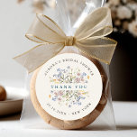 Spring Wildflower Meadow Bridal shower thank you Classic Round Sticker<br><div class="desc">Capture the beauty of nature on your special day with our exquisite wildflower watercolor bridal shower thank you sticker. Elegant, unique, and blooming with love. Use the text fields to personalise your design with your own wording and details. If you want to change the font style, colour or text placement,...</div>