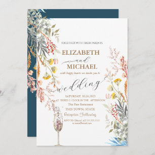 Spring Wildflower Meadow  Champagne Glass Wedding  Invitation