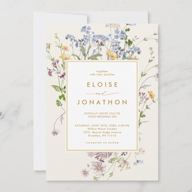 Spring Wildflower Meadow  Details Gold Wedding   Invitation (Front)