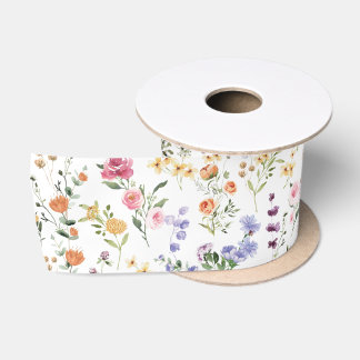 Spring Wildflower Meadow Flower Garden Greenery Satin Ribbon