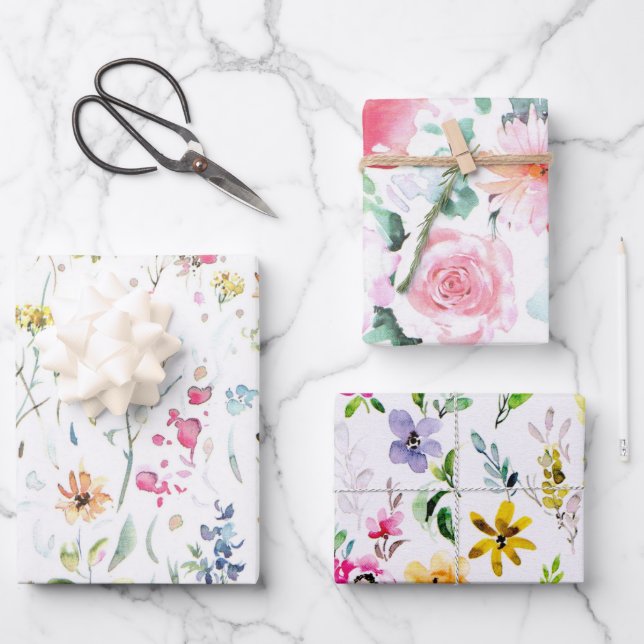 Spring Wildflower Meadow Flower Garden Greenery  Wrapping Paper Sheet (Front)