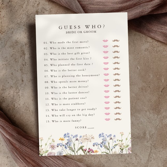Spring Wildflower Meadow Garden Bridal Shower Game (Spring Wildflower Meadow Garden Bridal Shower Game guess who? bride or groom)