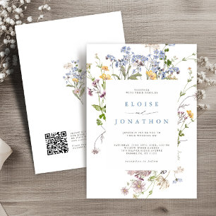 Spring Wildflower Meadow Garden QR code Wedding   Invitation