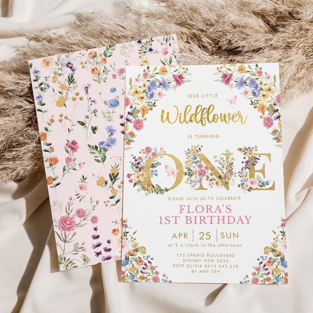 Spring Wildflower Meadow Girl 1st Birthday Party Invitation (Creator Uploaded)