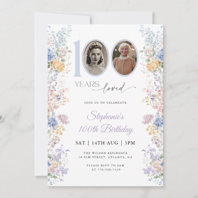 Spring Wildflower Photo 100th Birthday Invitation (Front)