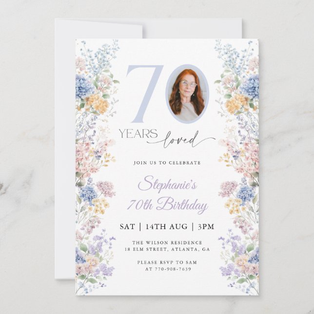 Spring Wildflower Photo 70th Birthday Invitation (Front)