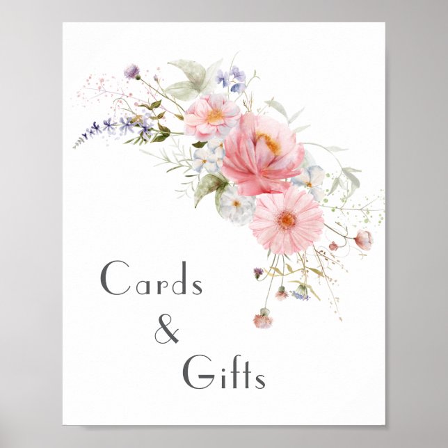 Spring Wildflower Pink White Wedding Cards & Gifts Poster (Front)