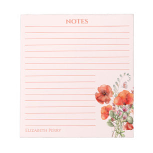 Spring Wildflower Poppy Floral Personalised Notepad
