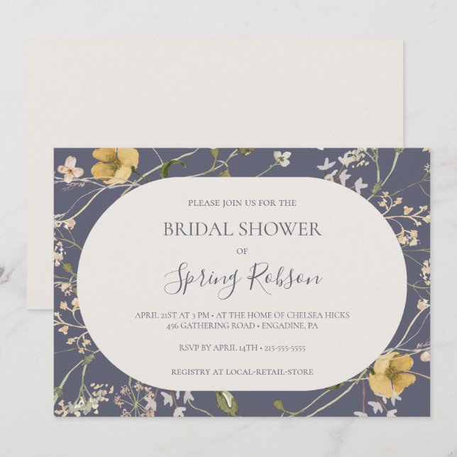 Spring Wildflower Purple Horizontal Bridal Shower Invitation (Front/Back)