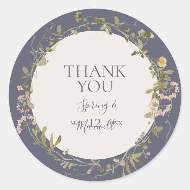 Spring Wildflower | Purple Thank You Favour Sticke Classic Round Sticker (Front)