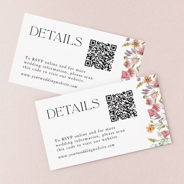 Spring Wildflower QR Code Wedding Details Enclosure Card (Creator Uploaded)