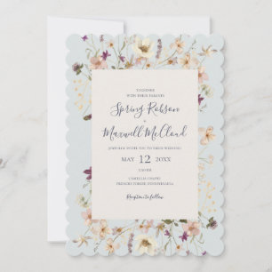 Spring Wildflower Scalloped Light Blue Wedding Invitation