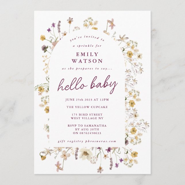 Spring Wildflower Watercolor Custom Hello Baby Invitation (Front)