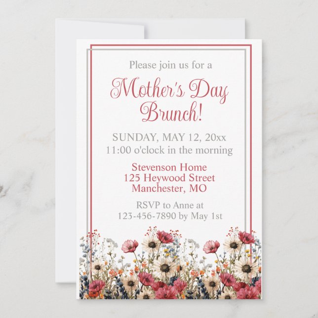 Spring Wildflower Watercolor Mother's Day Brunch  Invitation (Front)