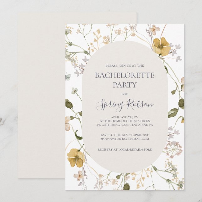 Spring Wildflower | White Bachelorette Party Invitation (Front/Back)